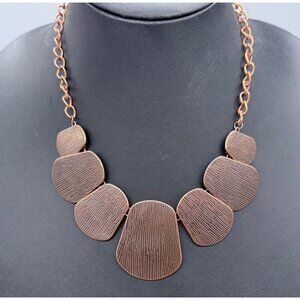 Copper-Tone Statement Necklace Textured Pendant Design 18-20 inches Modernist